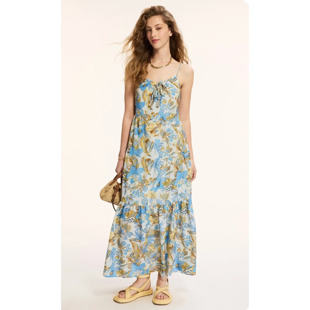 NWT Faherty Sun Chaser Floral Maxi Dress Blue Tropical Resort Vacation Medium